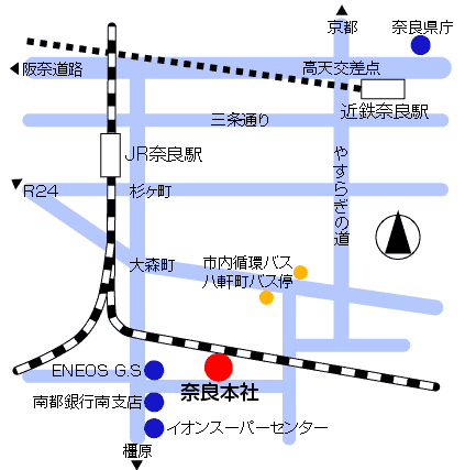 奈良本社への地図